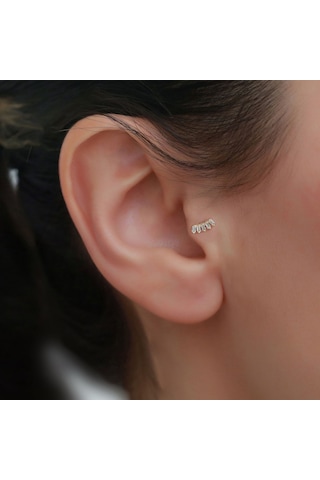14 Ayar Altın Beşli Baget Tragus Piercing Sarı