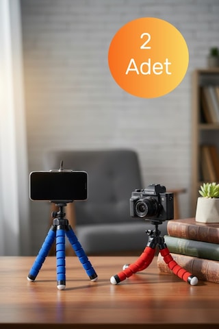 2 Adet Esnek Ahtapot Tripod Seti - Telefon Ve Kamera Uyumlu Masaüstü Stand