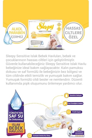 Sleepy Islak Havlu Mendil 50 Yaprak 15 Li Set Sensitive Kapaklı (5Pk*3)