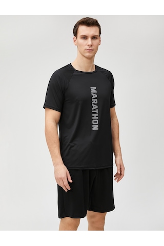 Koton Spor Tişört Slogan Baskılı Bisiklet Yaka Reglan Kol Siyah 3Sam10075Nk 3Sam10075Nk999 Siyah