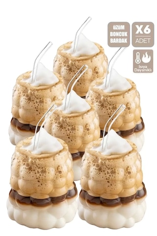 6 Adet - 300ml Soğuk, Sıcak Kahve Sunum Bardağı Üzüm Tanesi