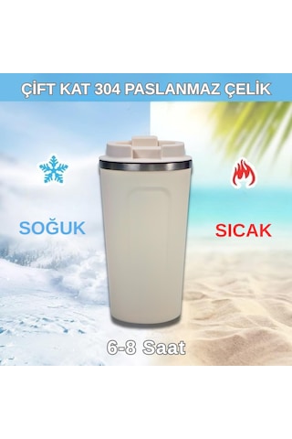 500 Ml Paslanmaz Çelik Bardak Termos Çift Katmanlı Beyaz