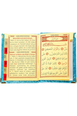 10 Adet - Kadife Kaplı Yasin Kitabı - Cep Boy - Mavi Ren