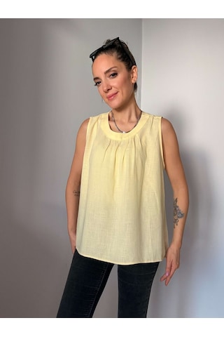Ali Butik Sarı Bisiklet Yaka Keten Bluz Sarı