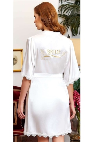 Jeremi 3212 Çeyizlik İpek Saten Bride Sabahlık - Krem Krem