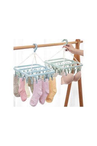 Skycity 32 Klipsli Plastik Çamaşır Asma Aleti - 360 Derece Döner, Rüzgar Dayanıklı Kanca, Bebek Çamaşırları, Çoraplar İçin Mavi Mavi