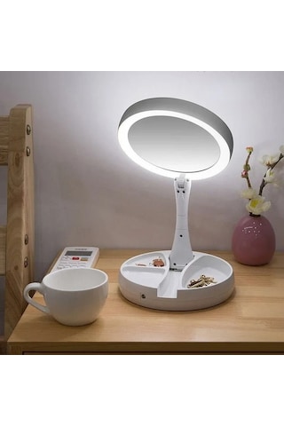 Monozone 10x Katlanabilir Çift Taraflı Usb Vanity Led Işıklı Makyaj Aynası Beyaz
