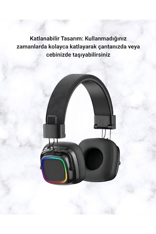 Kablosuz Rgb Işıklı Katlanabilir Bluetooth Kulak Üstü Kulaklık - Bayi Depom