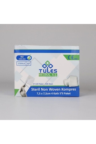 Tules Non Woven Kompres 7,5 x 7,5 cm 4 Katlı 100 Adet 10 Kutu