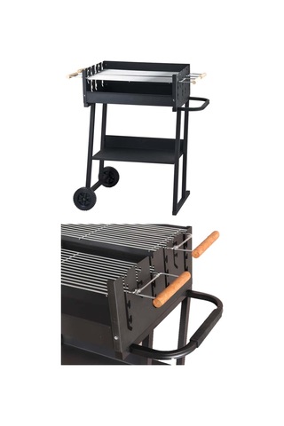 Kömürlü Mangal Yükseklik Ayarlı Çift Izgara Tekerlekli AF051