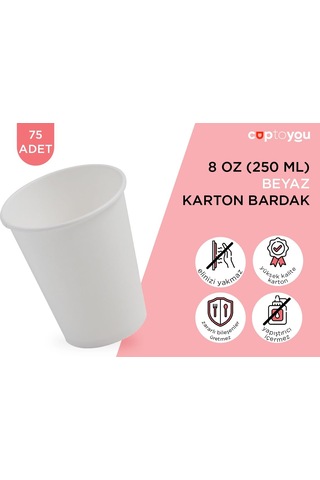 Cuptoyou 75 Adet Tek Kullanımlık Karton Bardak 8 Oz 250 Ml, Beyaz Sıcak Bardaklar, Kağıt Meyve Suyu Sku: Smg8690010540294 Açık-ahşap