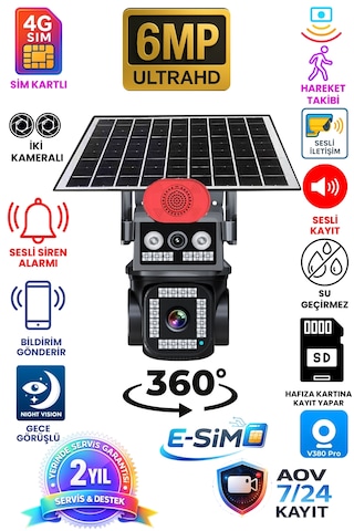 2 Kameralı Sim Kartlı 7/24 Kayıt Yapabilen Gece Görüşlü Güneş Panelli Güvenlik Kamerası