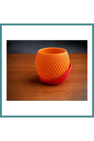 Trendexa 3d Baskı Küre Saksı - Kafes Dokulu İki Parçalı Dekoratif Saksı - Turuncu-kırmızı Mac Standart