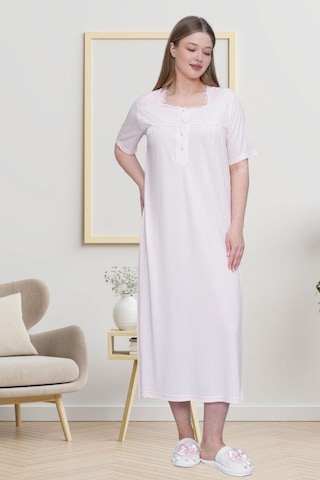 Mecit Pijama Mecit 6049 Pembe Büyük Beden Kısa Kollu Kadın Gecelik Pembe