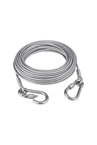 Sn-38108 10 Metre Çelik Köpek Bağlama Halatı Kilitli Karabina Pvc Kaplamalı
