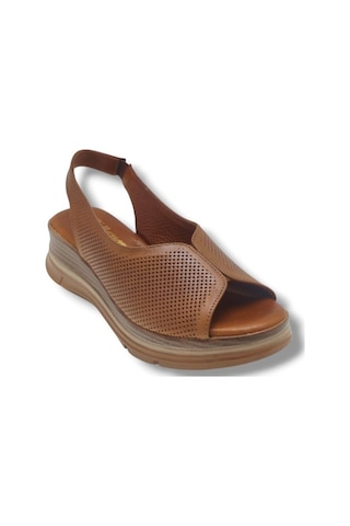 Ellanor S-564-26 Hakiki Deri Anatomik Dolgu Taban Kadın Sandalet Taba