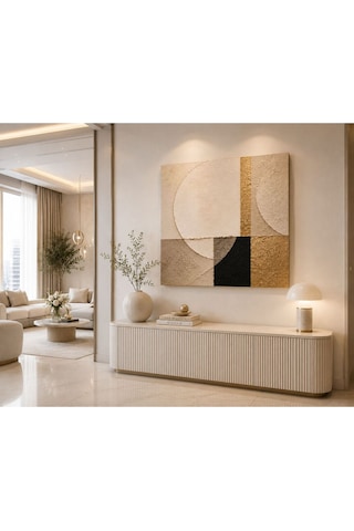 Modern Soyut Geometrik Kare Kanvas Tablo Gold Detaylı Bej Krem Minimalist Luxury Salon, Yatak Odası Ve Ofis Duvar Dekoru Çerçevesiz Premium Duvar Tablosu