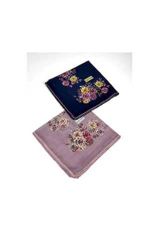 Eripek 2'li Paket Oyalı Pamuk Yazma 6594 Lacivert-pudra