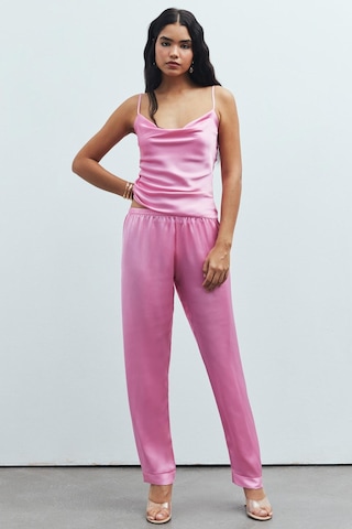 Brûleur Şeker Pembesi Degaje Yaka Askılı Uzun Saten Pijama Takımı Pembe
