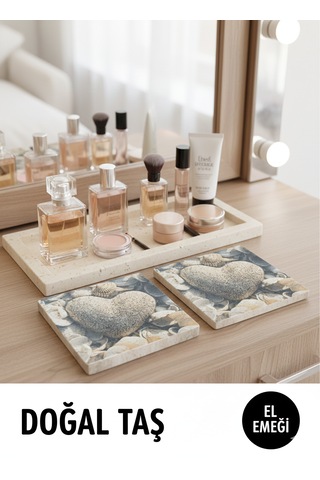 15x15 Gri Kalp Desenli Doğal Taş 2 Li Set Dekoratif Duvar Ve Masa Süsü Krem