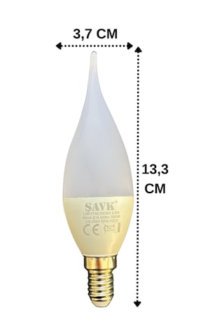 10 Adet Şavk 5,5w 37w Sarı Işık 3000k E14 Duylu İnce Duy Led Kıvrık Ampul