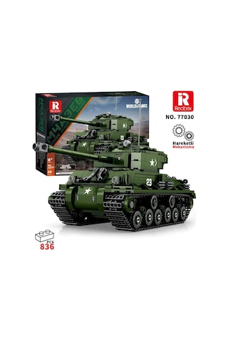 Reobrix 77030 World Of Tanks M4 Sherman Tank M4a3e8 Yaratıcı Yapı Blok Seti Building Blocks - 836 Parça