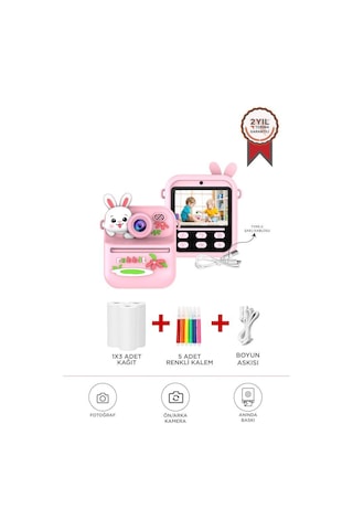 Torima Cmr-33 Pembe Dijital Video Kayıt Fotoğraf Çocuk Kamerası Termal Resim Kağıt Baskılı Yazıcı