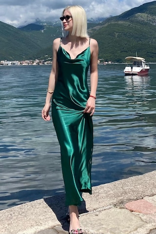 Madmext Mad Girls Yeşil Uzun Saten Elbise Mg1408 Yeşil