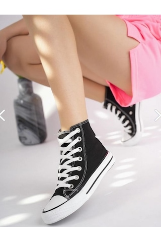 N Moda Unisex Keten Ayakkabı Spor Ayakkabı Günlük Sneakers Uzun Siyah