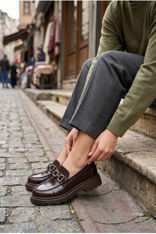 Fort Ventes 35836 Kahve Açma Toka Detaylı Rahat Loafer Kadın Ayakkabı Kahverengi