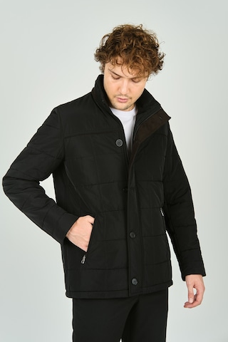 Daynax Erkek Dik Yaka Düğme Ve Fermuar Kapamalı Uzun Kaban 3000 Siyah Siyah