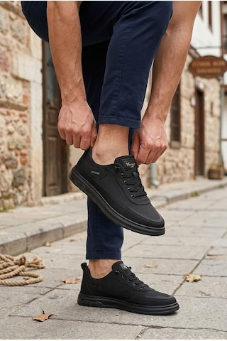 Pepita E386 Rahat Hafif Keten Özel Tasarım Spor Sneaker Erkek Ayakkabı Siyah