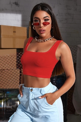 Modi Kadın Kırmızı Kalın Askılı Crop Top Büstiyer
