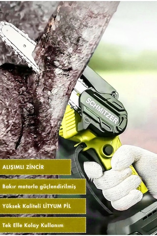 Schmitzer SCH-9108S 21V Pro Metal Dişli Çift Akülü Çelik Şansuzan Şarjlı Dal Ağaç Budama Makinesi Testeresi