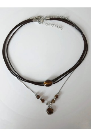 Proshik Kahverengi Taşlı Choker Kolye Seti 2 Adet 321031771