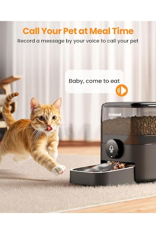 Oneisall 3l Wifi Kontrollü Akıllı Kedi Mama Makinesi, Uygulama İle Kontrol, 100 Gün Pil Ömrü Plastik, Melamin Mama & Su Kapları