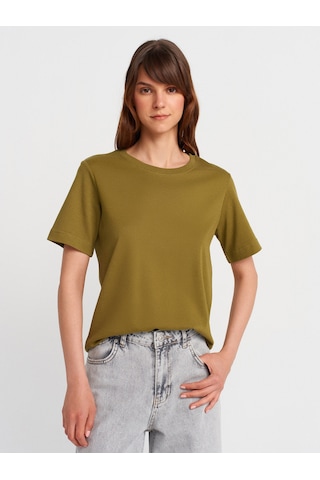 Dilvin 31763 Bisiklet Yaka T-shirt-yağ Yeşil Yağ Yeşil