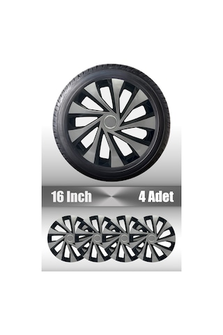 Fiat Linea Doblo Tipo 16" İnç Uyumlu 4 Adet 1 Takım Gri Siyah Jant Kapağı