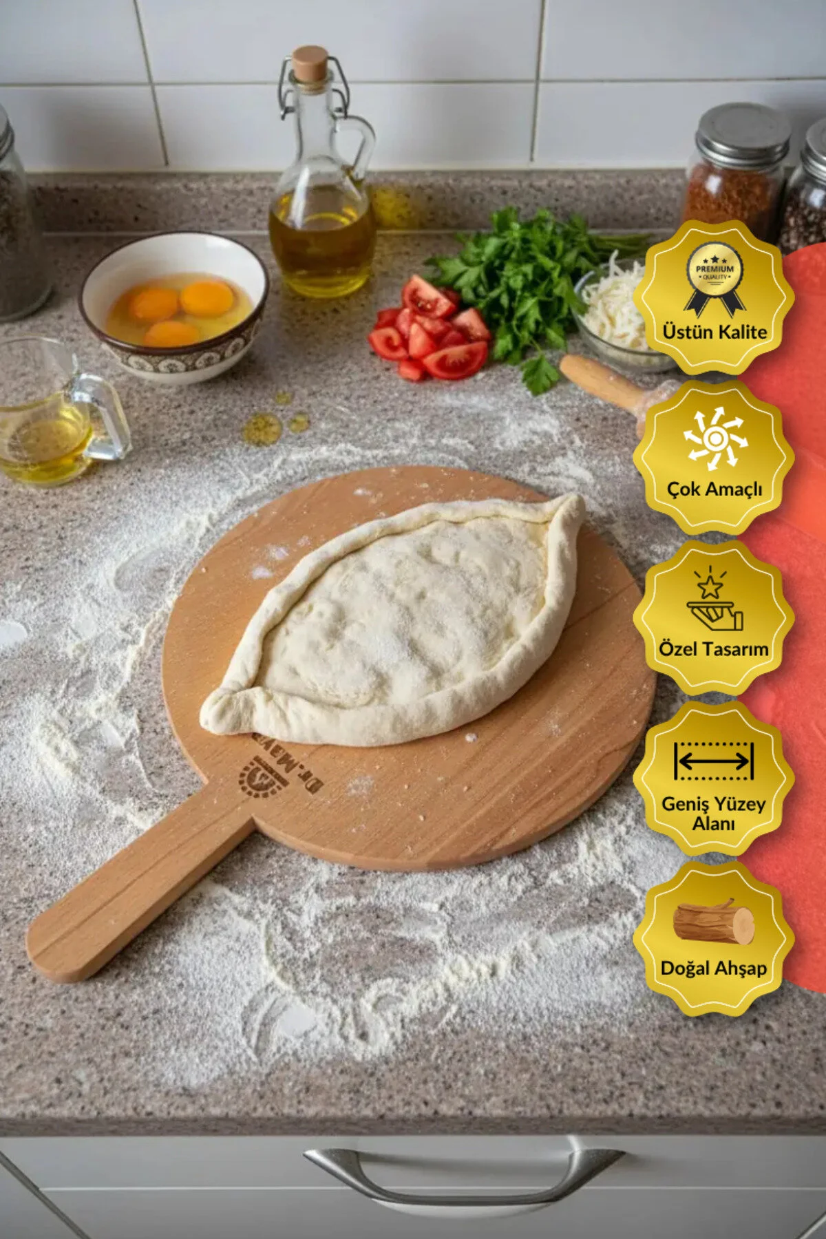 Ahşap Fırıncı Küreği 30 Cm Kayın Ağacı, Pizza, Lahmacun Ve Pide İçin Dayanıklı Kürek Ahşap