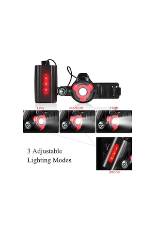 Konesam Siyah Renkli 500 Lumen Ipx5 Su Geçirmez Göğüs Lambası - 90 Açı Ayarlı, 3 Işık Modu, Kompas Ve Spor Kamerası Tutucu İle Outdoor Etkinlikler İçin Siyah