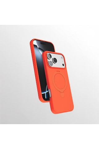 Apple Uyumlu iPhone 17 Pro Max Kılıf M-safe Şarj Özellikli Standlı Zore Samara Kapak Turuncu