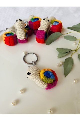 Fynbos Amigurumu Renkli Sevimli Salyangoz Figürlü Anahtarlık