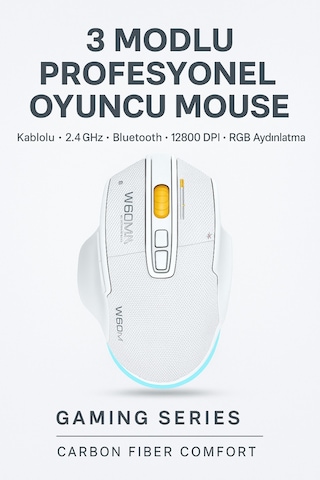 W601 Tri-mode Gaming Mouse 12800 Dpı, Rgb, Bt + 2.4ghz + Kablolu, Type-c Şarjlı Oyuncu Mouse 601