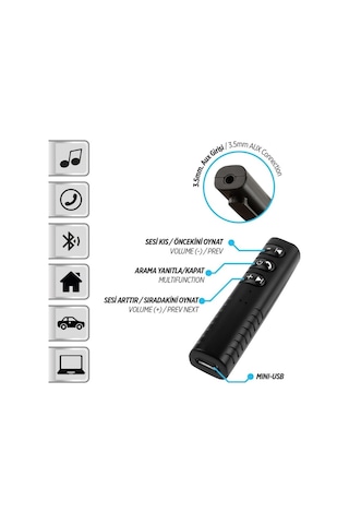 Aux Bluetooth Kit Dönüştürücü Aux'a Tak Kablosuz Olarak İster Konuş İster Müzik Dinle