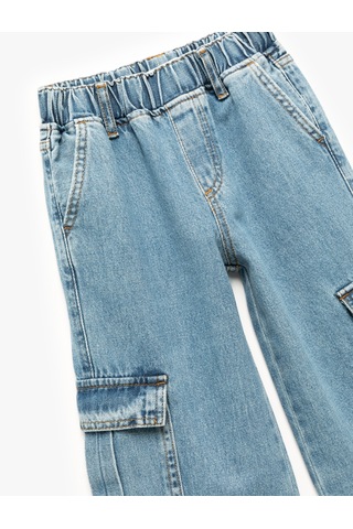 Koton Pamuklu Cep Detaylı Geniş Paça Kargo Denim Pantolon Lıght Indıgo 6wkg40026ad Açık Mavi