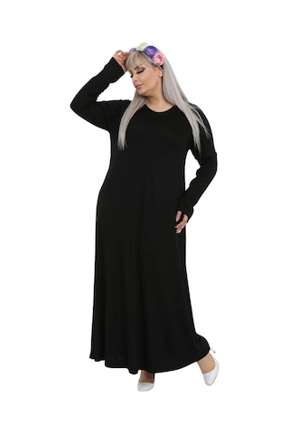 Melsay Butik Desensiz Kollu Kadın Uzun Siyah Tesettür Elbise Siyah