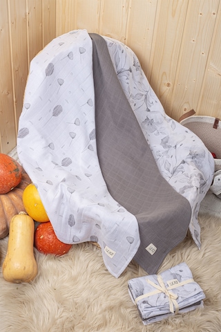 Luckka Dijital Baskılı 3'lü Müslin Örtü Seti - 75x75 Cm - Zt5000 Gri Gri