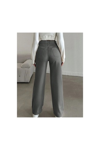 Kene Jeans Yüksek Bel Gri Keten Bol Paça Tam Kalıp Pantolon Gri
