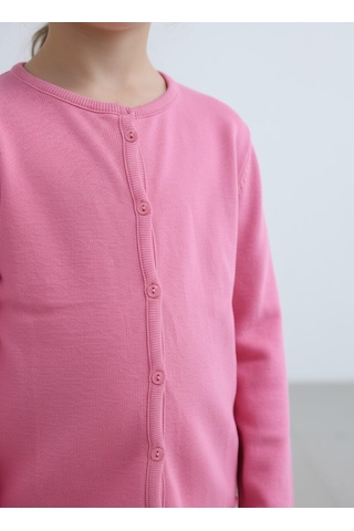 Kız Çocuk Fitilli %100 Pamuklu Düğmeli Hırka Koyu Pembe