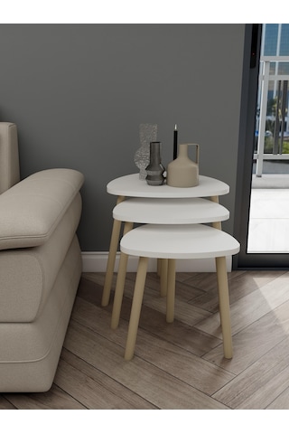 Üçlü Zigon İç İçe Geçmeli Sehpa Beyaz Renk